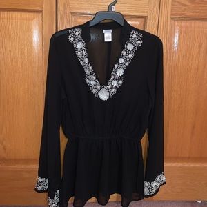 Long sleeve sheer top with beading detail